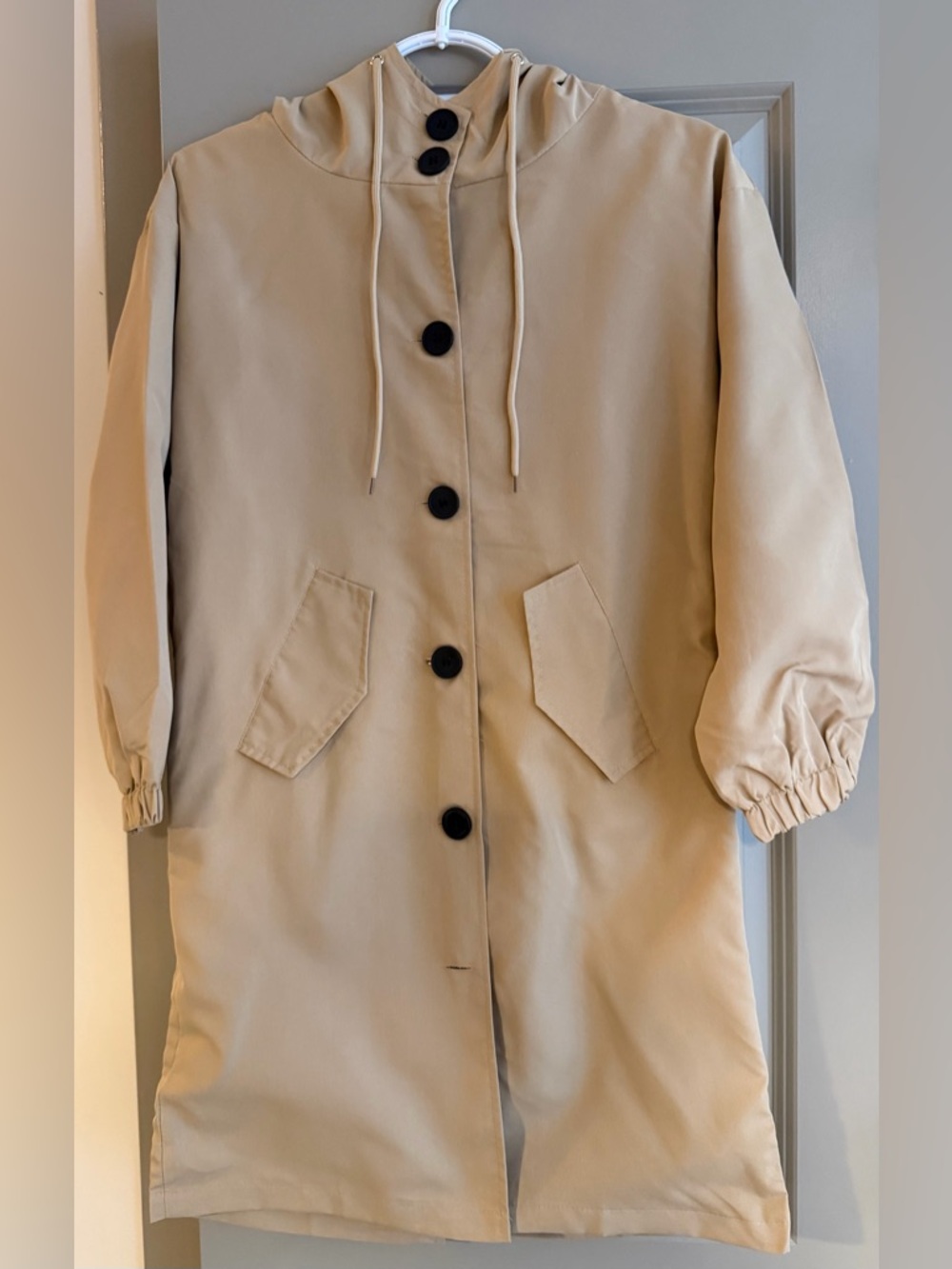 Beige Hooded Button-Front Women's Coat